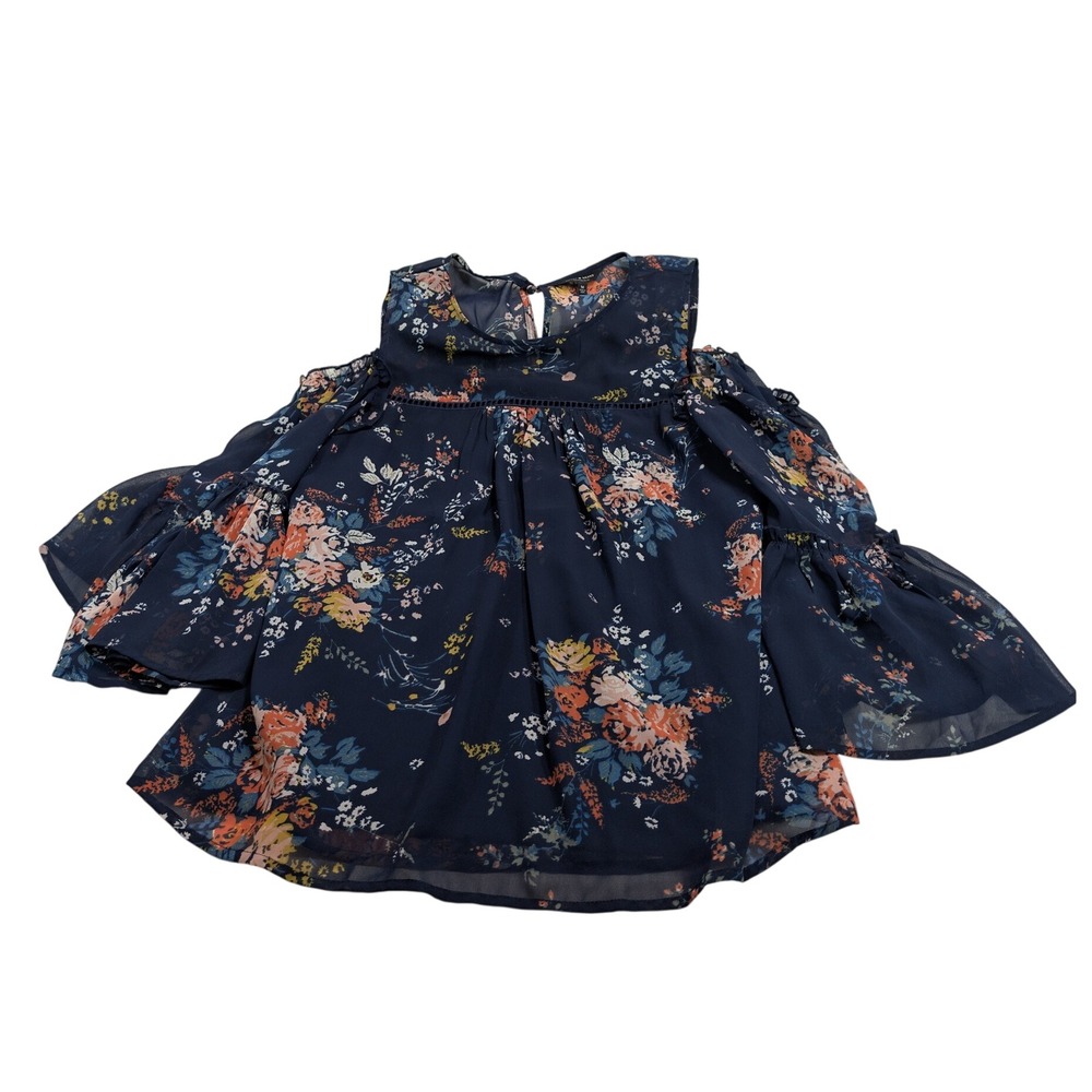 Lucky Brand Womens Floral Cold Shoulder Blouse Medium Blue‎